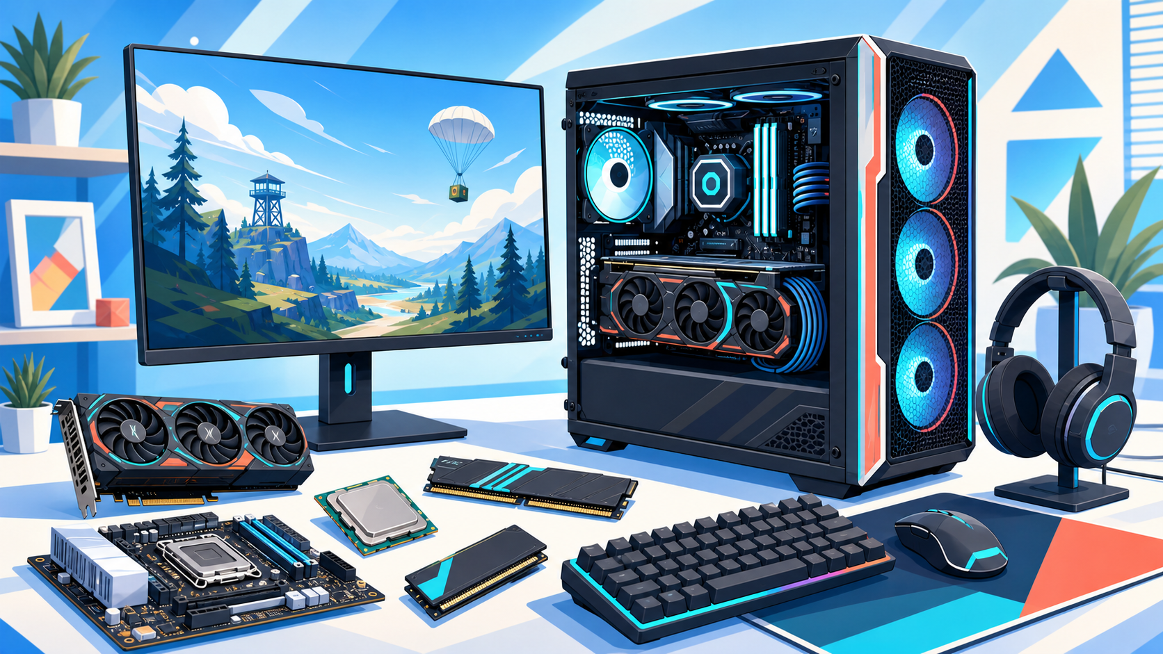 予算別おすすめ構成の目安。GPU・CPU・RAM・SSDの目安をエントリー/ミドル/ハイで比較した図(価格は変動)